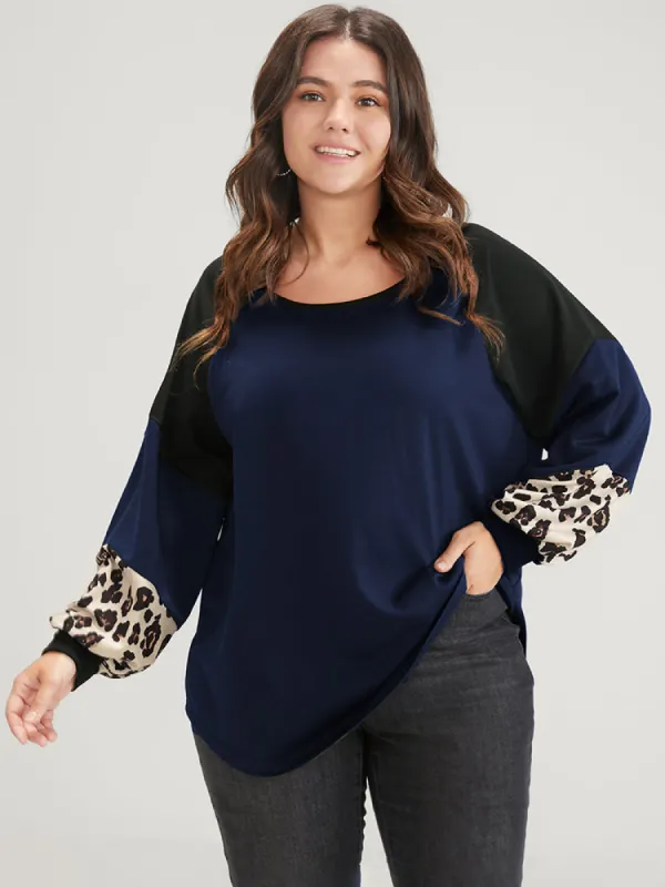 Leopard Colorblock Contrast Round Neck Sweatshirt sold by Bloomchic