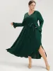Solid V Neck Ruffled Button Detail Belted Split Maxi Dress sold by Bloomchic