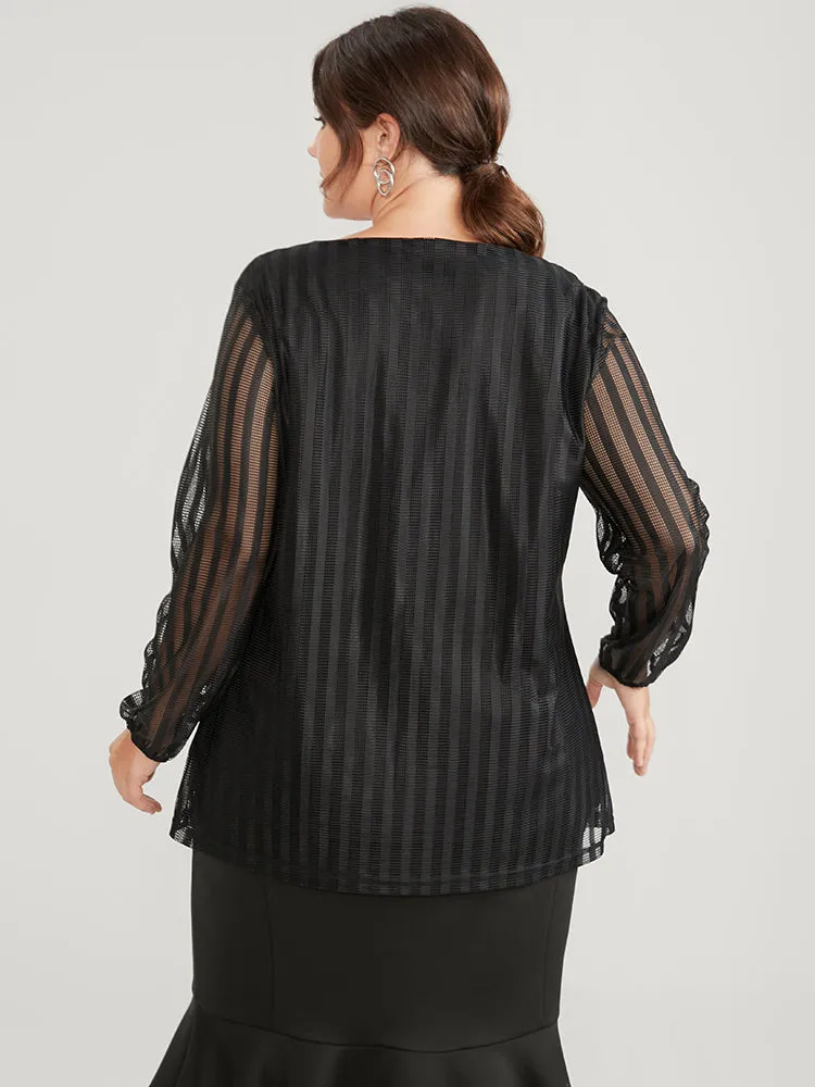 Striped Mesh Cut Out V Neck Blouse sold by Bloomchic product image thumbnail 5