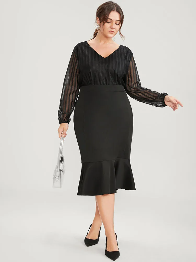 Striped Mesh Cut Out V Neck Blouse sold by Bloomchic product image thumbnail 3