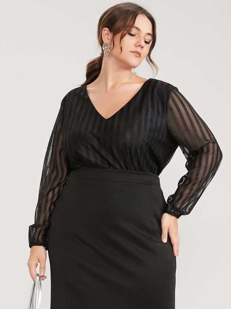 Striped Mesh Cut Out V Neck Blouse sold by Bloomchic product image thumbnail 4