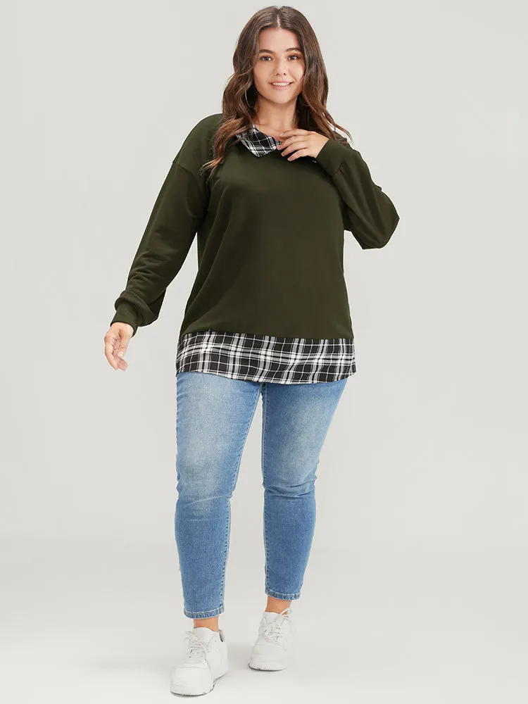 Plaid Print Drop Shoulder 2-In-1 Sweatshirt sold by Bloomchic product image thumbnail 2