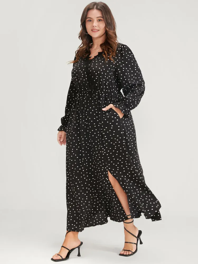 Polka Dot Pocket Contrast Lace Split Hem Dress sold by Bloomchic product image thumbnail 4
