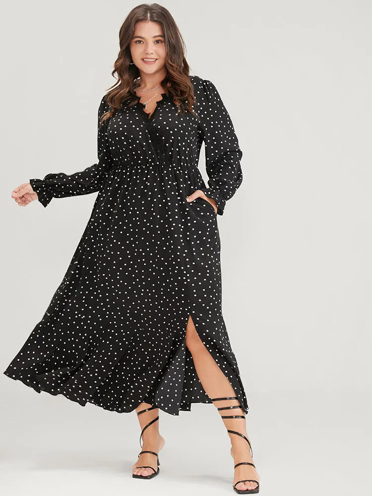 Polka Dot Pocket Contrast Lace Split Hem Dress sold by Bloomchic product image thumbnail 2