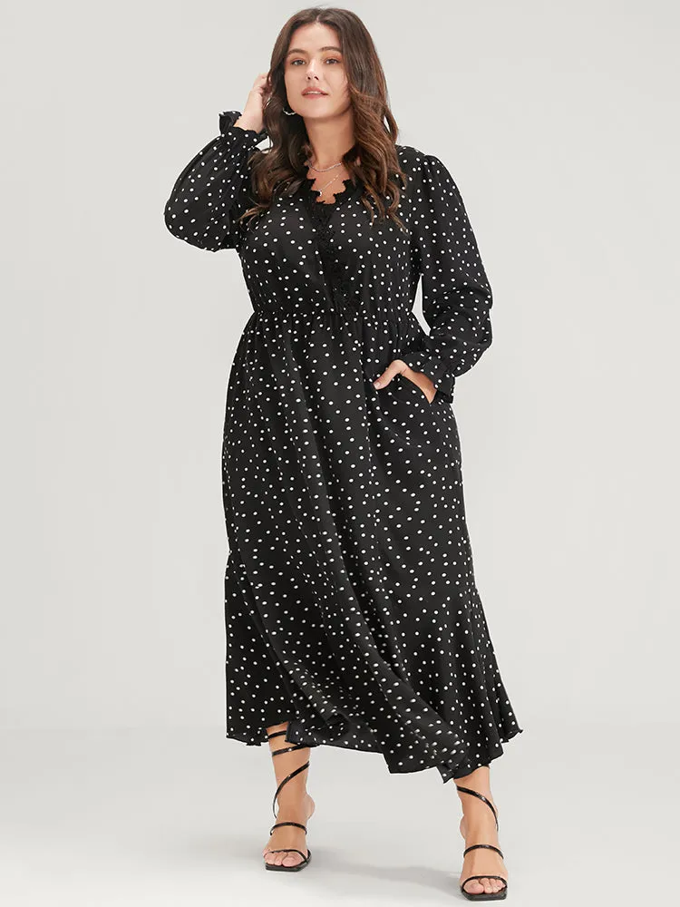 Polka Dot Pocket Contrast Lace Split Hem Dress sold by Bloomchic product image thumbnail 3