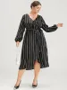 Striped Lantern Sleeve Pocket Wrap Midi Dress sold by Bloomchic