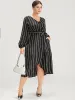 Striped Lantern Sleeve Pocket Wrap Midi Dress sold by Bloomchic