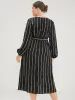 Striped Lantern Sleeve Pocket Wrap Midi Dress sold by Bloomchic