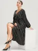 Striped Lantern Sleeve Pocket Wrap Midi Dress sold by Bloomchic