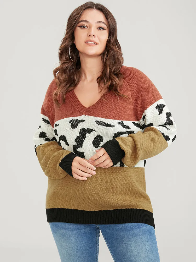 Leopard Colorblock Contrast Pointelle Knit V Neck Knit Top sold by Bloomchic product image thumbnail 3