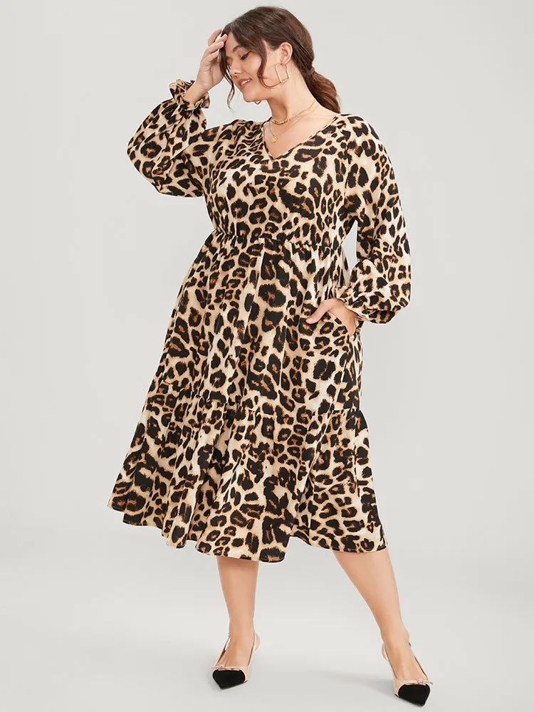 Leopard Lantern Sleeve Pocket Ruffles Tiered Dress sold by Bloomchic product image thumbnail 3