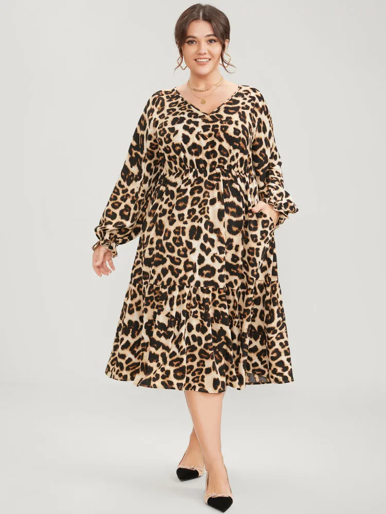 Leopard Lantern Sleeve Pocket Ruffles Tiered Dress sold by Bloomchic product image thumbnail 4