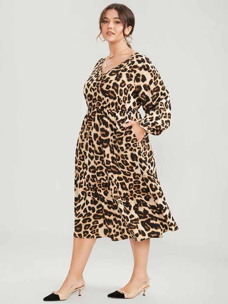 Leopard Lantern Sleeve Pocket Ruffles Tiered Dress sold by Bloomchic product image thumbnail 5