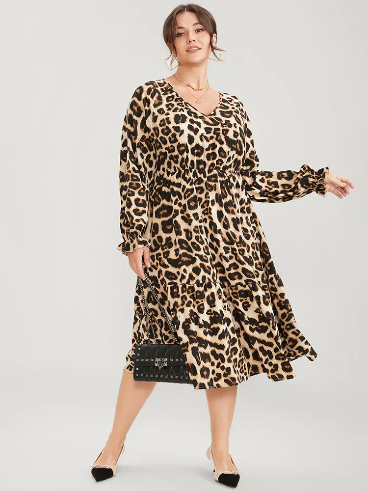 Leopard Lantern Sleeve Pocket Ruffles Tiered Dress sold by Bloomchic product image thumbnail 2