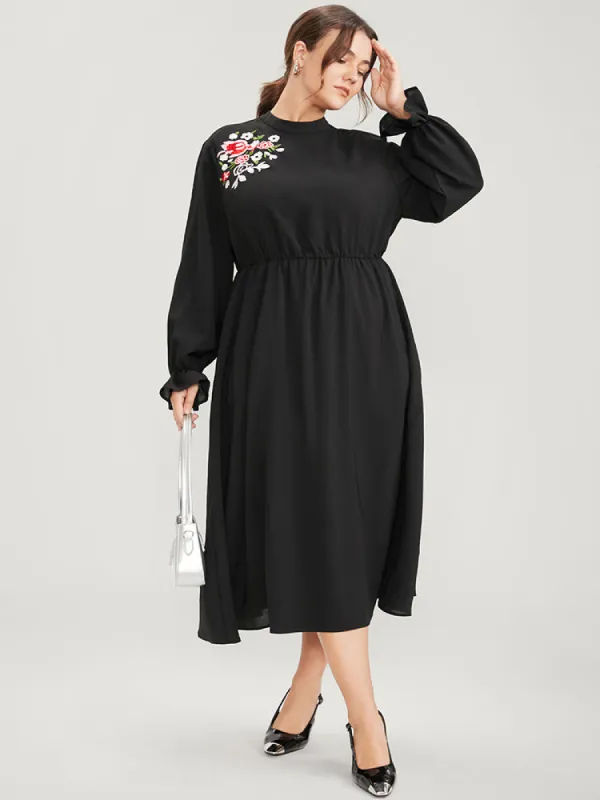 Floral Embroidered Pocket Mock Neck Dress sold by Bloomchic