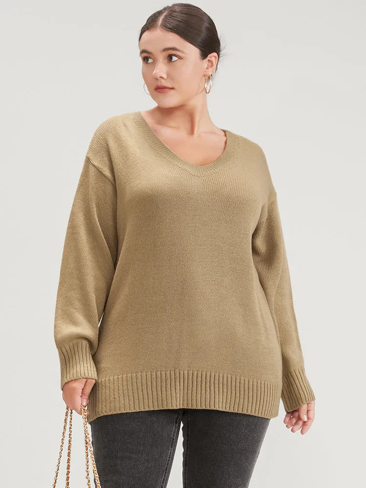 Plain Pointelle Knit V Neck Knit Top sold by Bloomchic