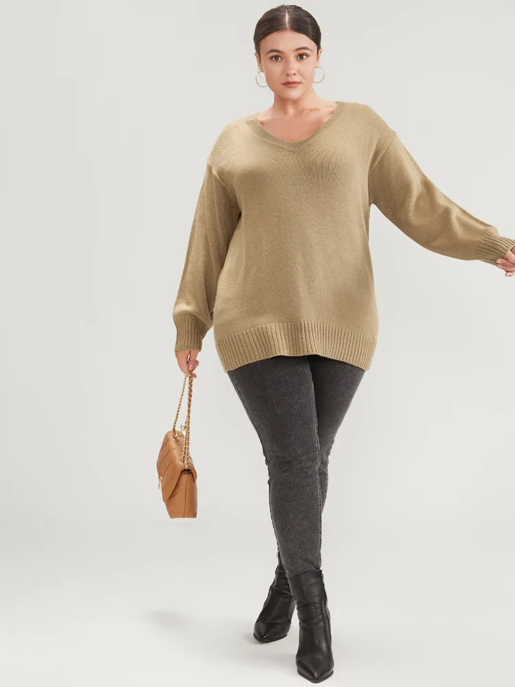 Plain Pointelle Knit V Neck Knit Top sold by Bloomchic product image thumbnail 2