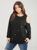 Solid Button Detail Cut Out Sweatshirt sold by Bloomchic