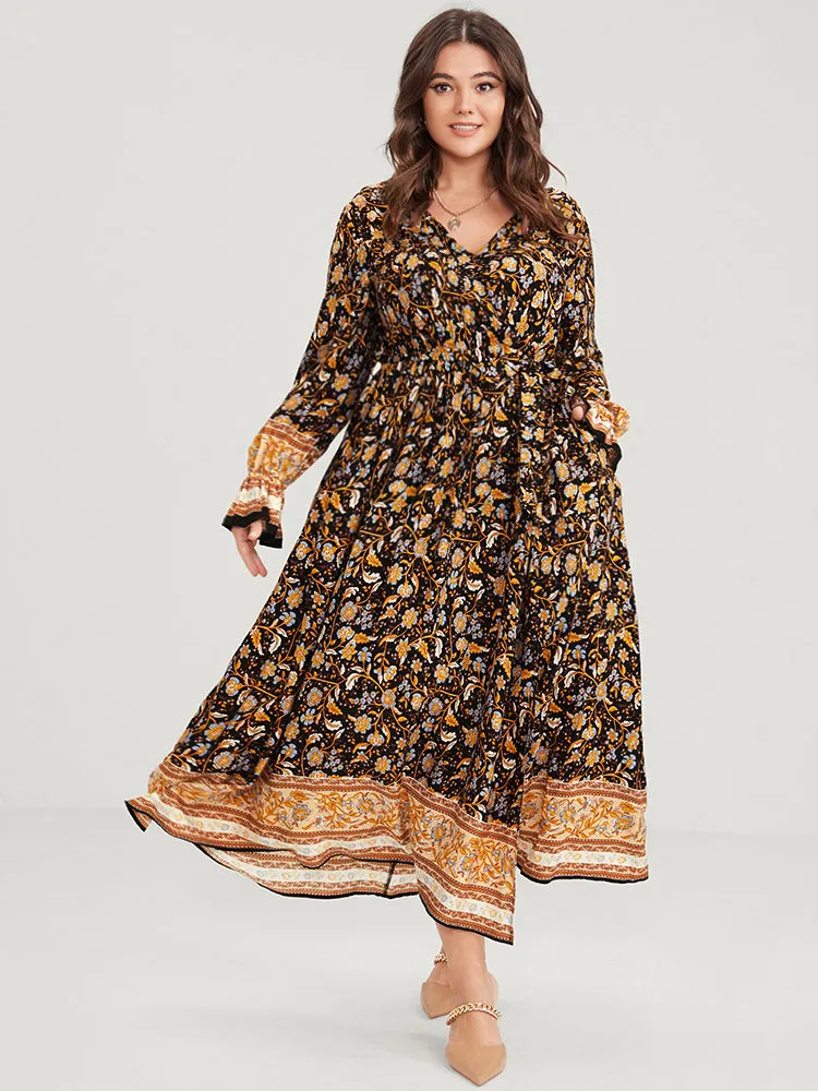 Floral Surplice Neck Pocket Lantern Sleeve Split Maxi Dress sold by Bloomchic product image thumbnail 3
