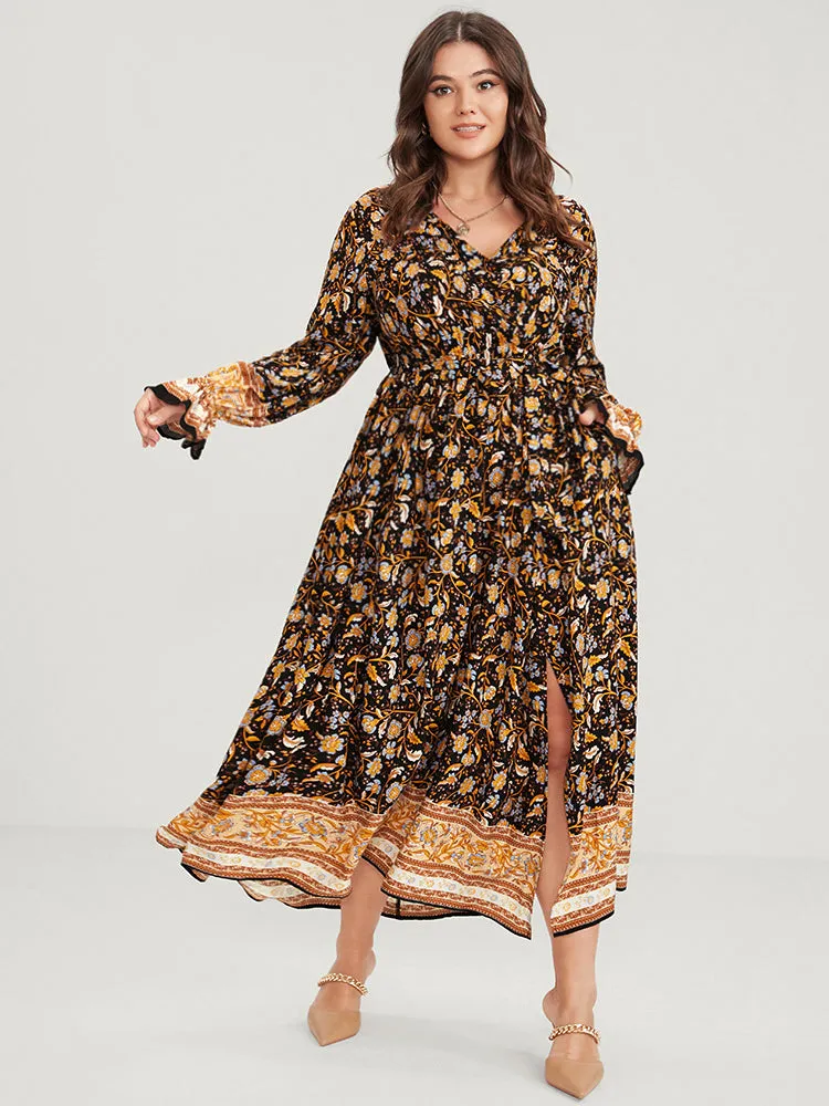 Floral Surplice Neck Pocket Lantern Sleeve Split Maxi Dress sold by Bloomchic product image thumbnail 4