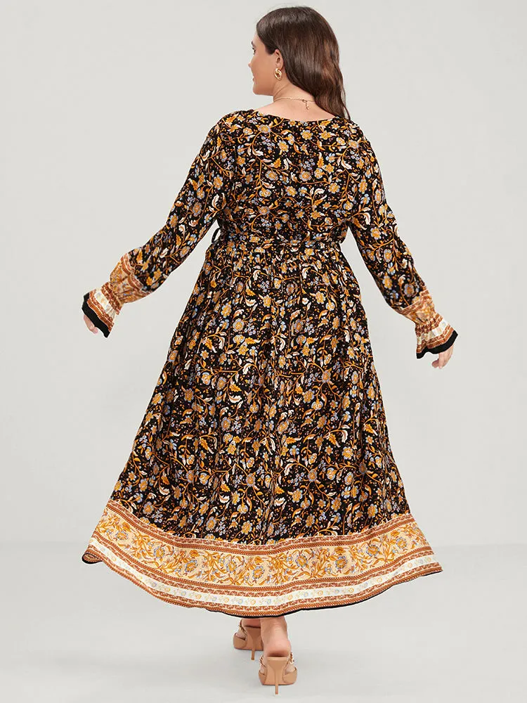 Floral Surplice Neck Pocket Lantern Sleeve Split Maxi Dress sold by Bloomchic product image thumbnail 2