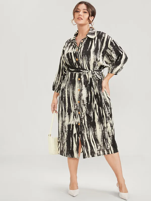 Shirt Collar Pocket Belted Button Up Dress sold by Bloomchic