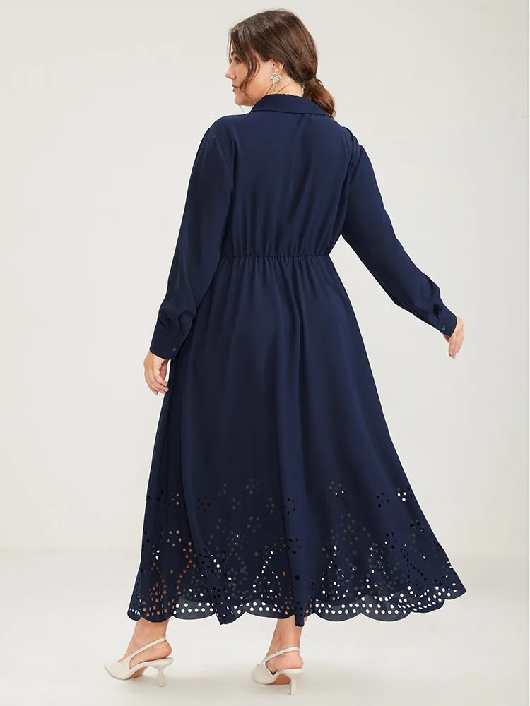 Solid Shirt Collar Pocket Button Up Laser Cut Flutter Dress sold by Bloomchic product image thumbnail 5