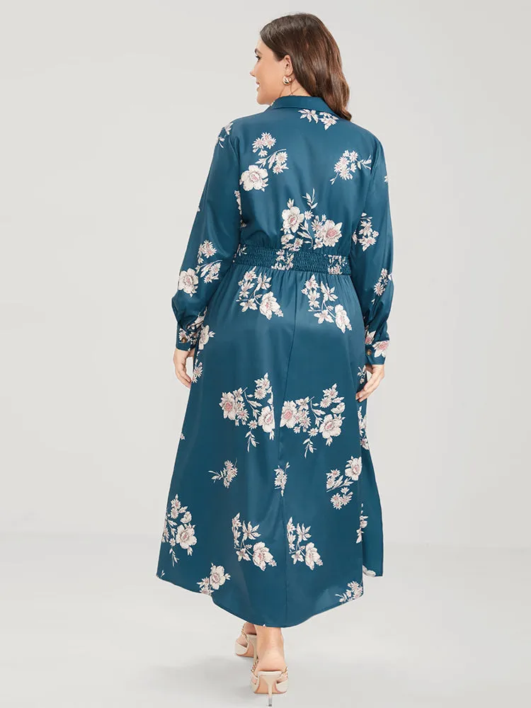 Floral Button Up Pocket Split Shirred Shirt Collar Dress sold by Bloomchic product image thumbnail 4