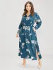 Floral Button Up Pocket Split Shirred Shirt Collar  Dress sold by Bloomchic