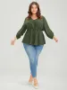 Solid Roll Sleeve Button Down Drawstring Blouse sold by Bloomchic