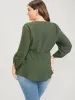 Solid Roll Sleeve Button Down Drawstring Blouse sold by Bloomchic