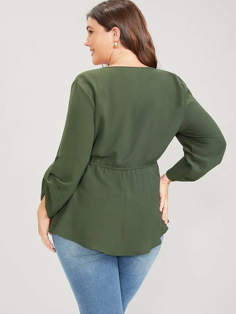 Solid Roll Sleeve Button Down Drawstring Blouse sold by Bloomchic product image thumbnail 5