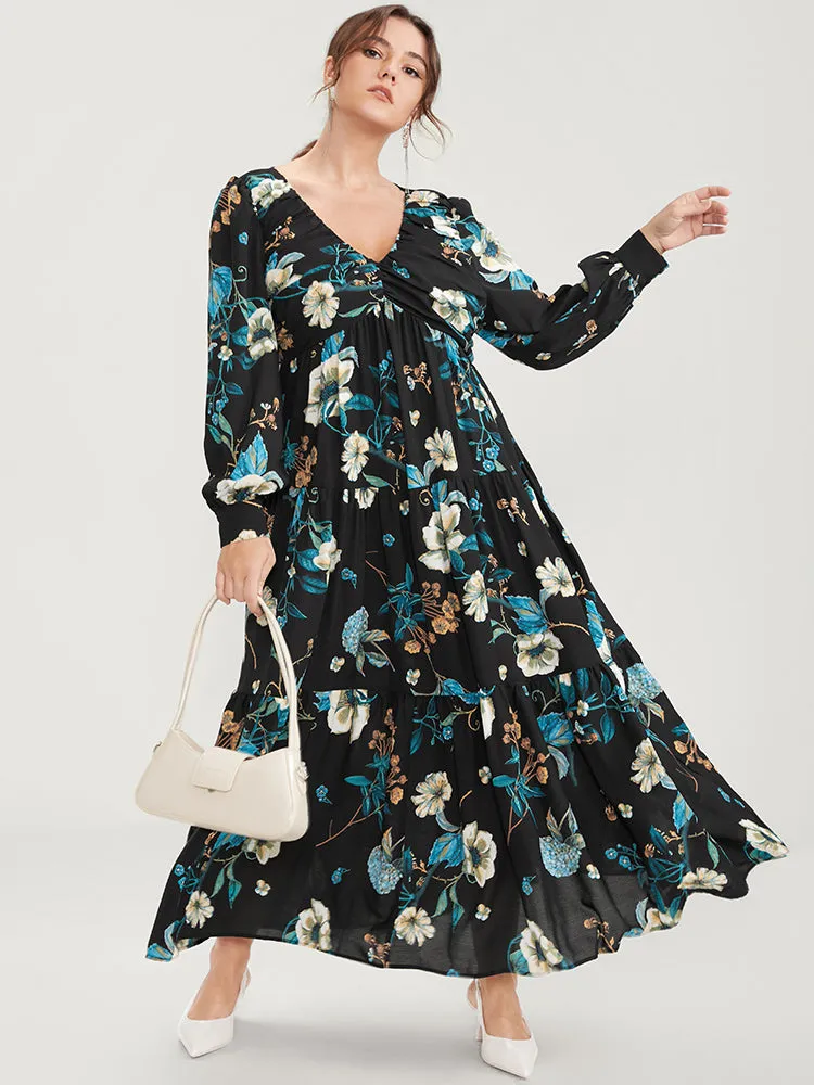 Floral Patchwork Pocket Gathered Flutter Maxi Dress sold by Bloomchic product image thumbnail 2