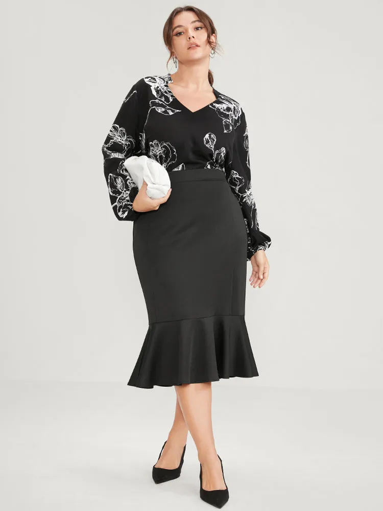 Floral Printed Lantern Sleeve V Neck Blouse sold by Bloomchic product image thumbnail 5