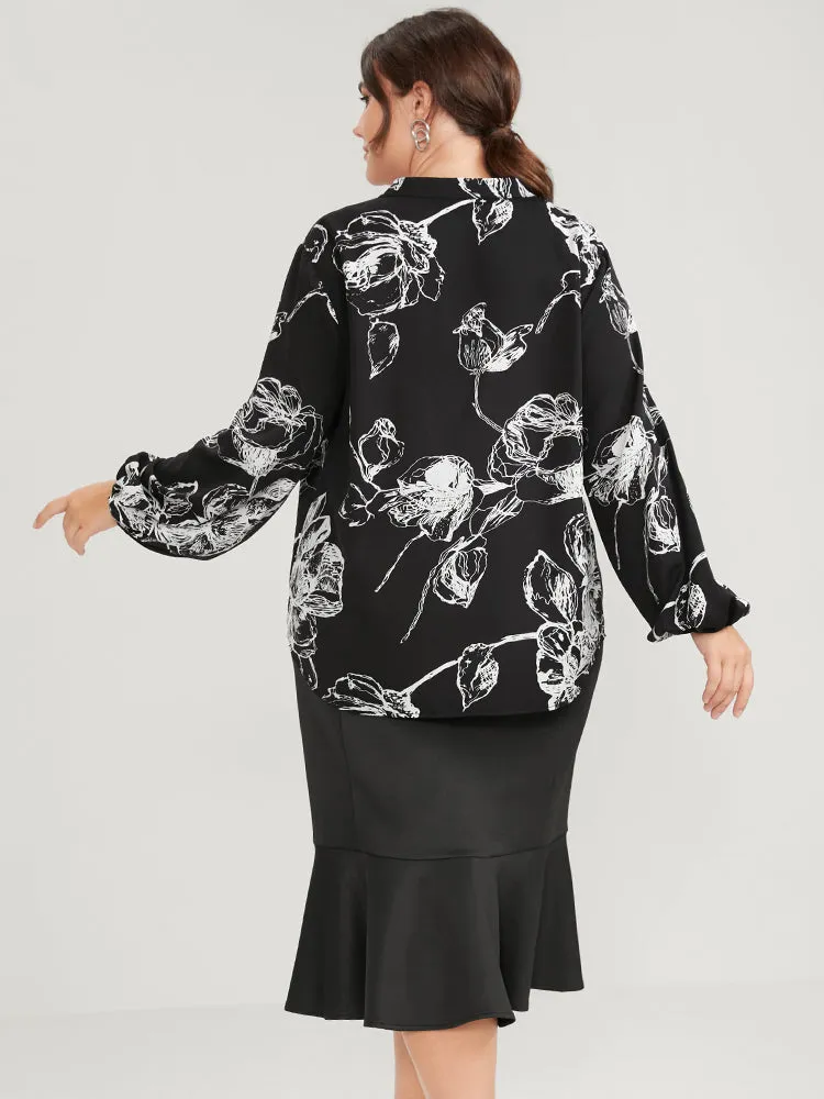 Floral Printed Lantern Sleeve V Neck Blouse sold by Bloomchic product image thumbnail 2