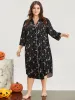 Halloween Lapel Collar Button Through Arc Hem Dress sold by Bloomchic