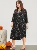 Halloween Lapel Collar Button Through Arc Hem Dress sold by Bloomchic