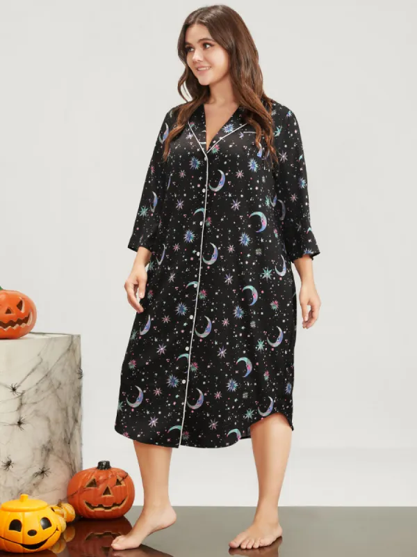 Halloween Lapel Collar Button Through Arc Hem Dress sold by Bloomchic