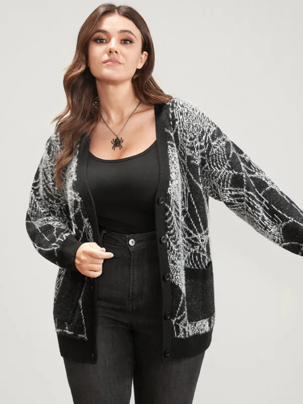 Spider Web Plush Knit Pocket Button Front Cardigan sold by Bloomchic