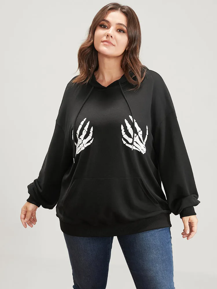 Halloween Skeleton Hand Print Pocket Drawstring Hooded Sweatshirt sold by Bloomchic product image thumbnail 3