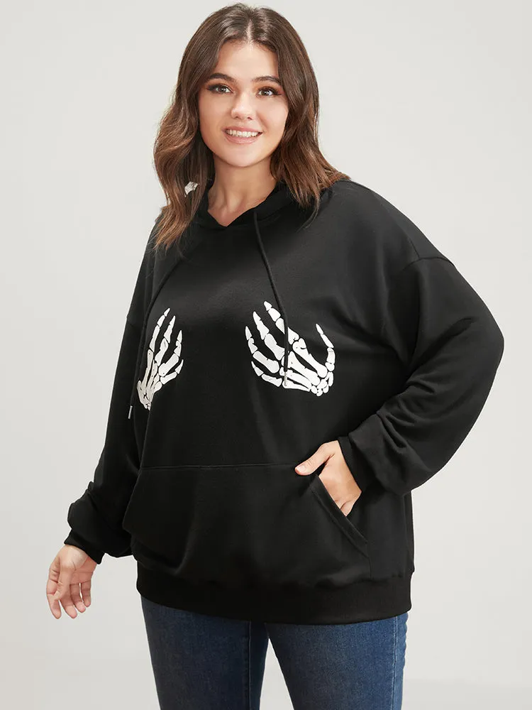 Halloween Skeleton Hand Print Pocket Drawstring Hooded Sweatshirt sold by Bloomchic product image thumbnail 4