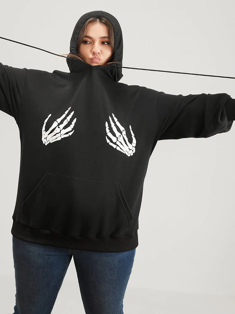 Halloween Skeleton Hand Print Pocket Drawstring Hooded Sweatshirt sold by Bloomchic product image thumbnail 5