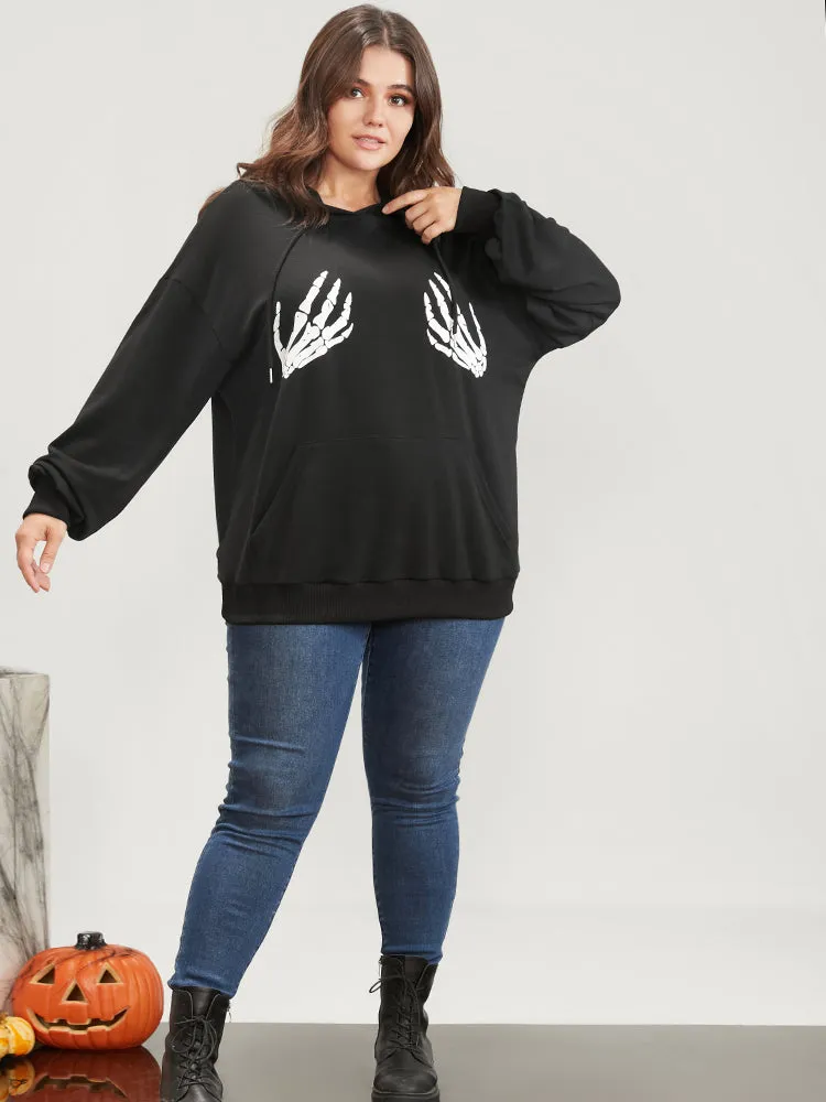 Halloween Skeleton Hand Print Pocket Drawstring Hooded Sweatshirt sold by Bloomchic product image thumbnail 2