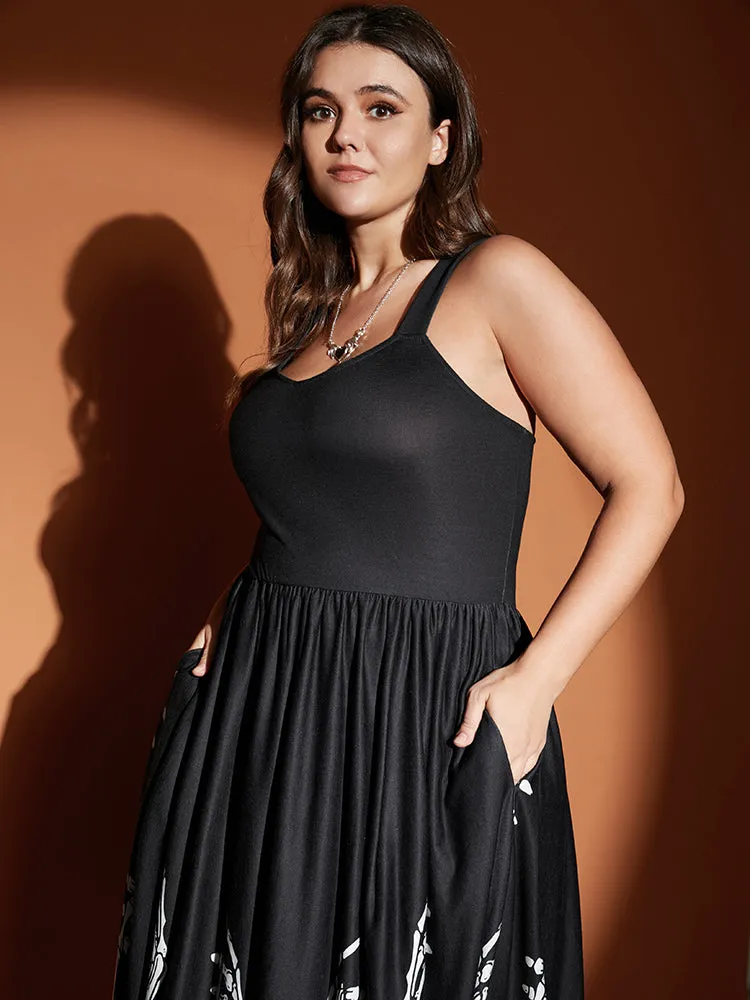 Halloween Skeleton Print Pocket Flutter Hem Cami Dress sold by Bloomchic product image thumbnail 4