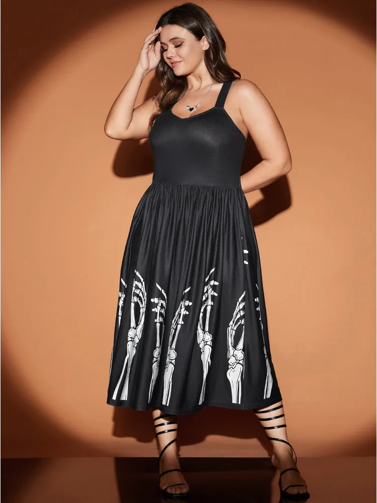 Halloween Skeleton Print Pocket Flutter Hem Cami Dress sold by Bloomchic product image thumbnail 2