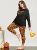 Halloween Pumpkin Print Party Pajama Set sold by Bloomchic