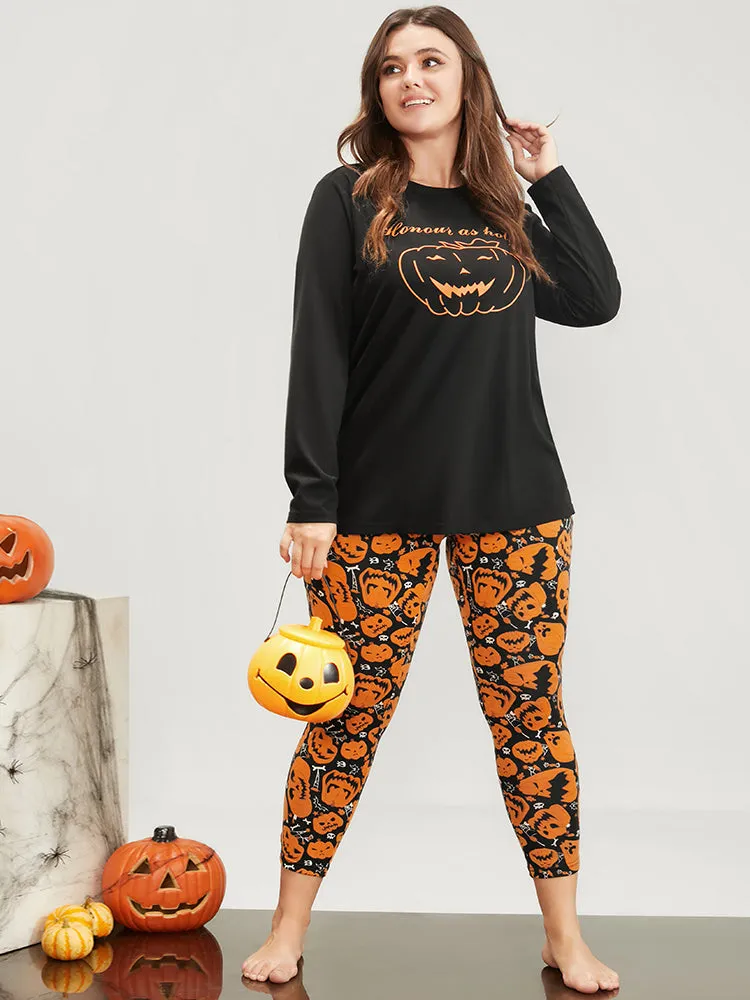 Halloween Pumpkin Print Party Pajama Set sold by Bloomchic