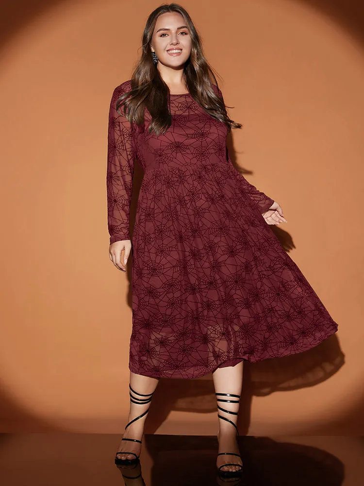 Halloween Spider Web Round Neck Mesh Patchwork Midi Dress sold by Bloomchic product image thumbnail 4