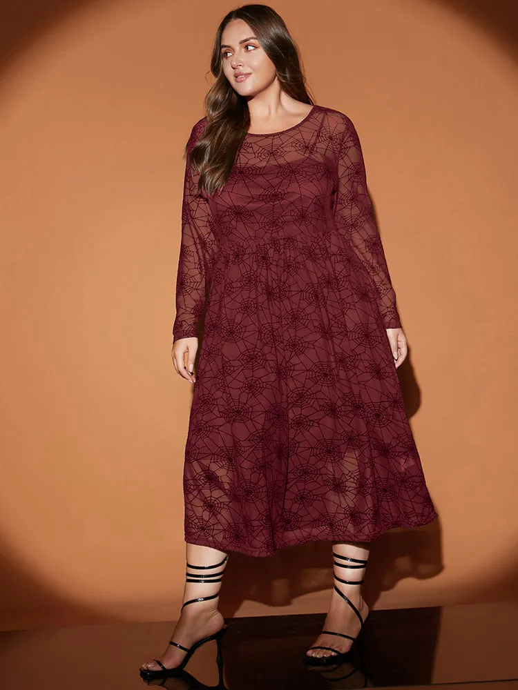 Halloween Spider Web Round Neck Mesh Patchwork Midi Dress sold by Bloomchic product image thumbnail 3