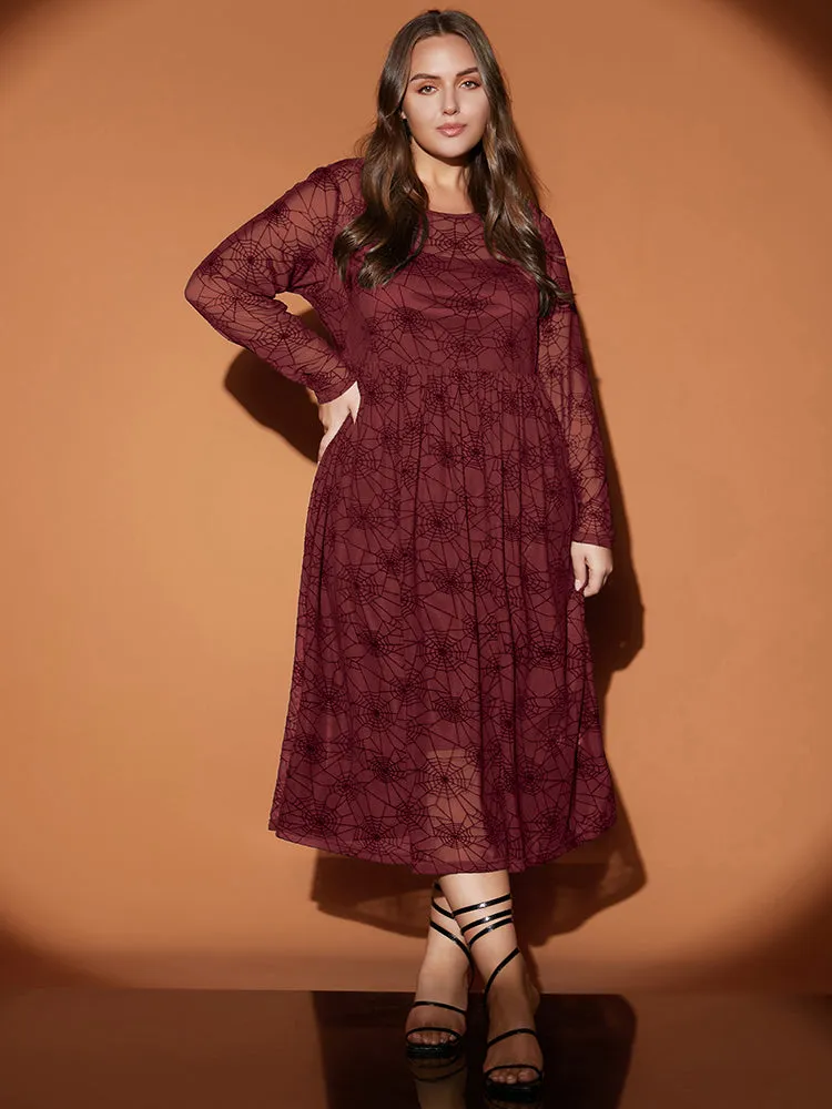 Halloween Spider Web Round Neck Mesh Patchwork Midi Dress sold by Bloomchic product image thumbnail 2
